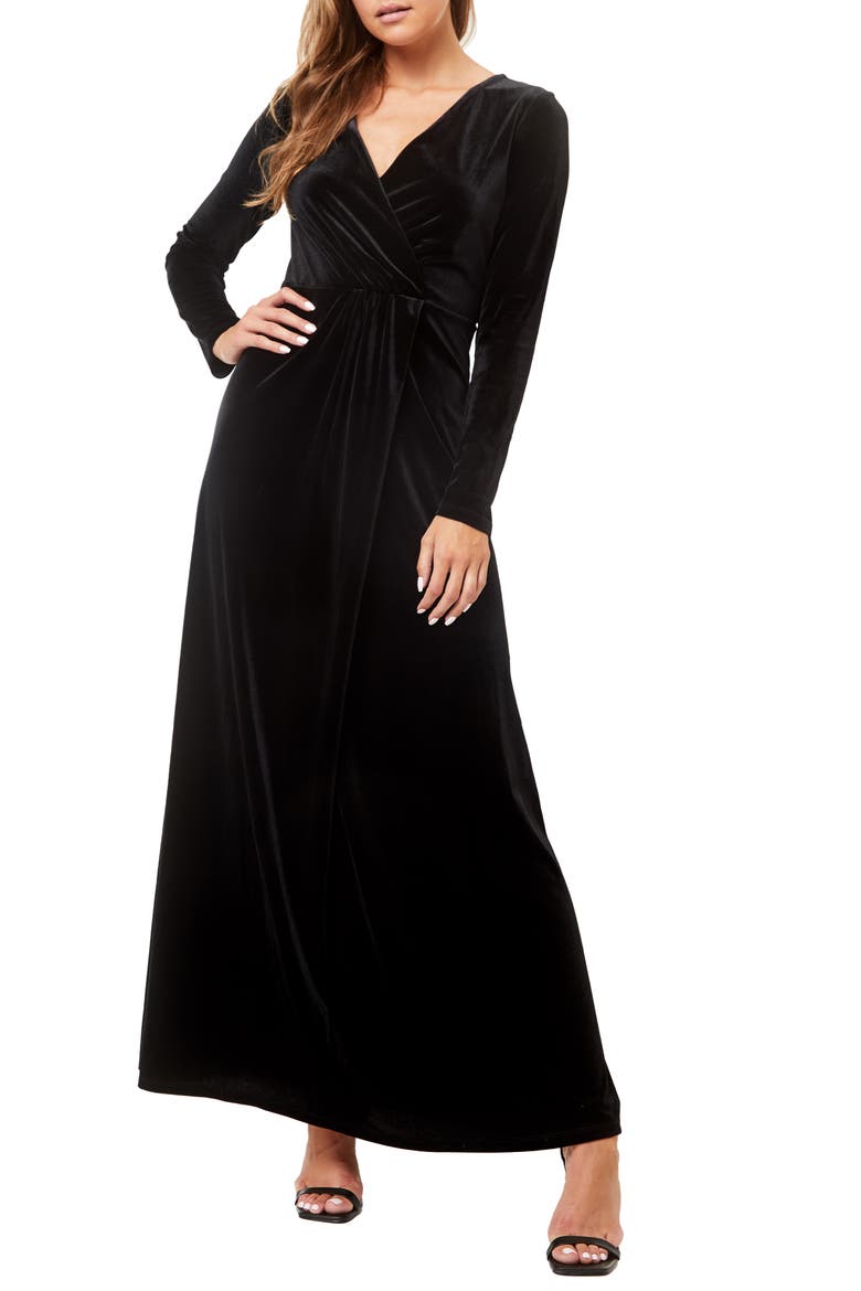 Long Sleeve Velvet Maxi Dress, Main, color, BLACK