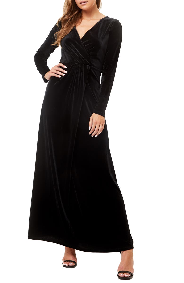 Love By Design Long Sleeve Velvet Maxi Dress, Main, color, Black