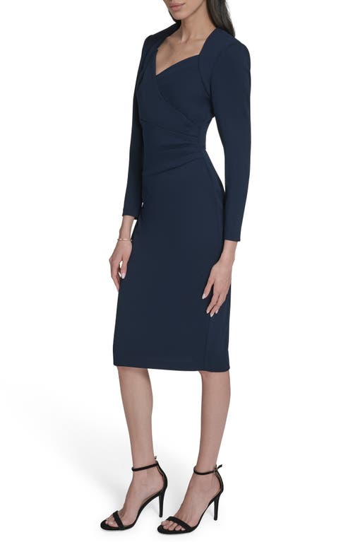Calvin Klein Stretch Crepe Midi Sheath Dress In Blue