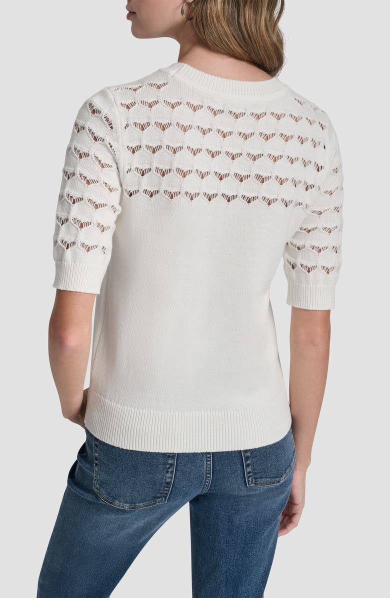 DKNY Pointelle Yoke Sweater, Alternate, color, Ivory