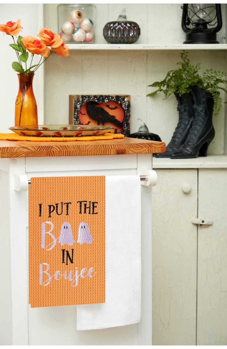 C&F Home Boo In Boujee Ghost Embroidered Cotton Halloween Waffle Weave Kitchen Towel, Alternate, color,