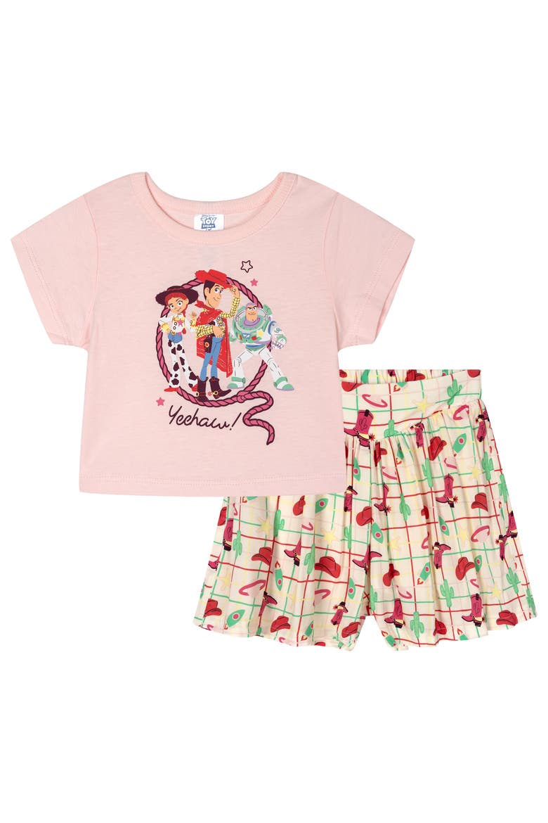 Toy Story 2-Piece T-Shirt and Skort Set, Main, color, Woody Buzz Pink