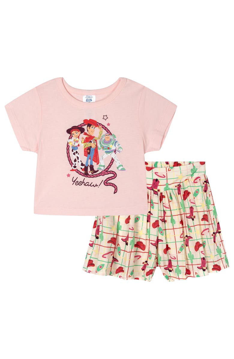 Disney Toy Story 2-Piece T-Shirt and Skort Set, Main, color, Woody Buzz Pink