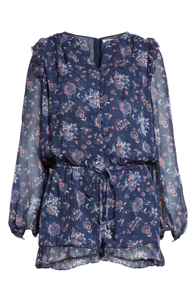 Joie Cherita Floral Silk Romper, Alternate, color, Dark Navy