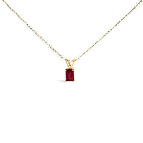 14K Gold 6x4MM Emerald Cut Gemstone Solitaire Pendant Necklace