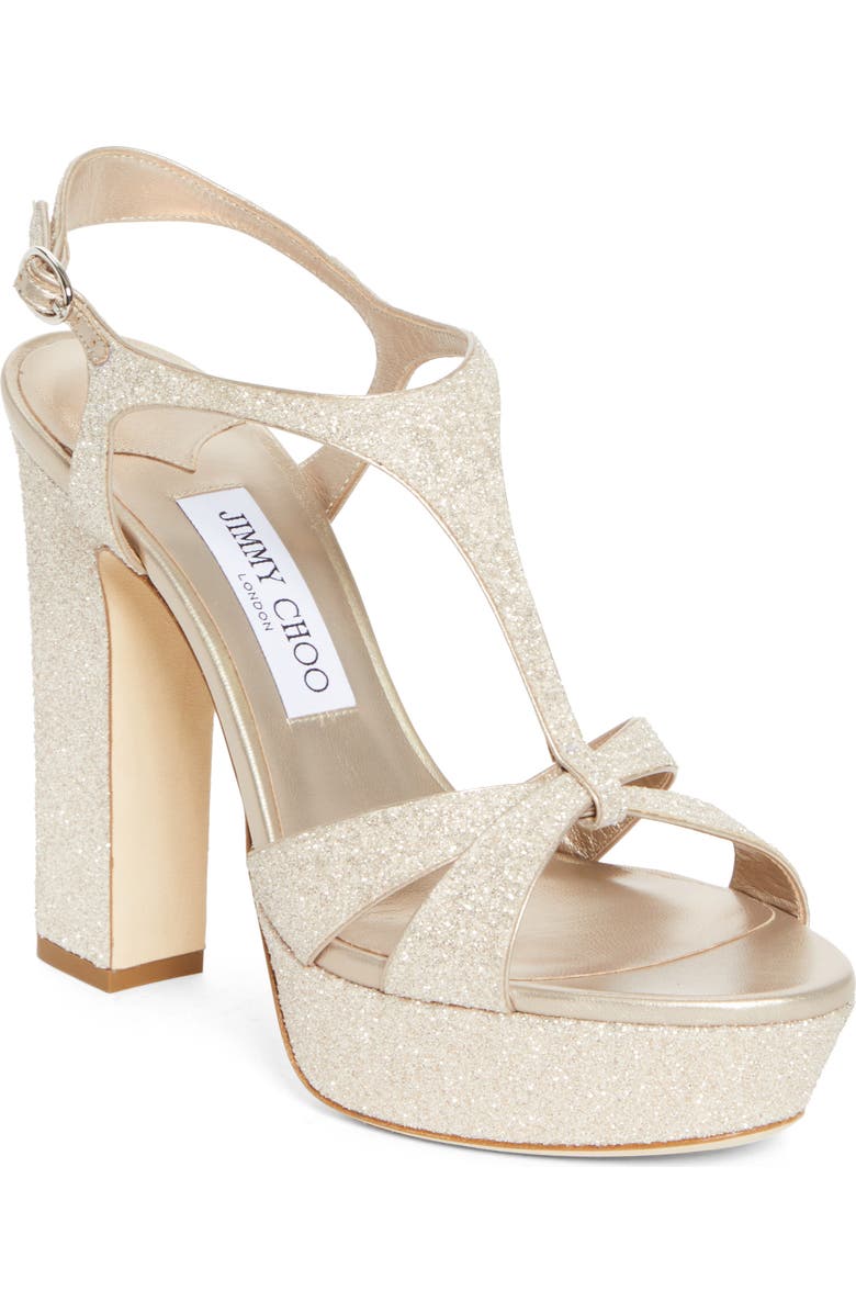 Jimmy Choo Kesia Glitter Platform Sandal, Main, color, Light Soft Gold
