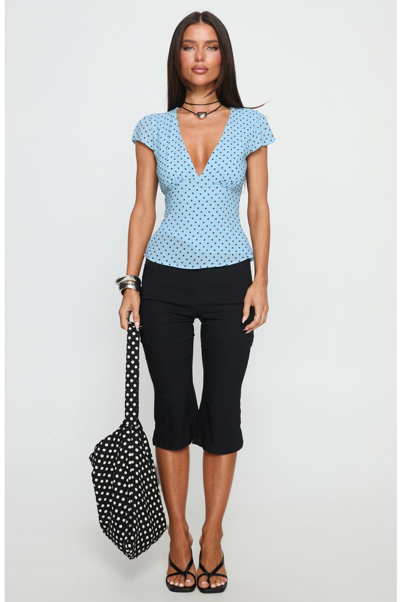 Dalanna Cap Sleeve Tie Back Top, Alternate, color, BLUE POLKA
