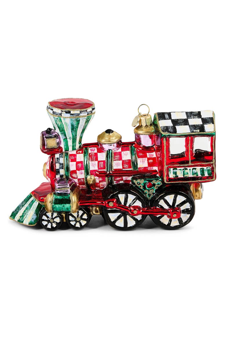 MACKENZIE CHILDS Check it Out Train Glass Ornament, Alternate, color, Red