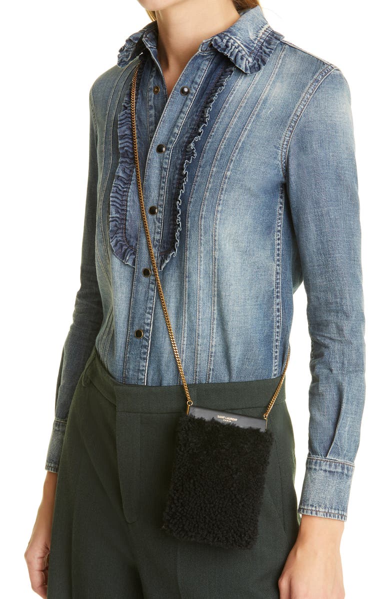 Saint Laurent Mini Pac Pac Genuine Shearling Shoulder Bag, Alternate, color,