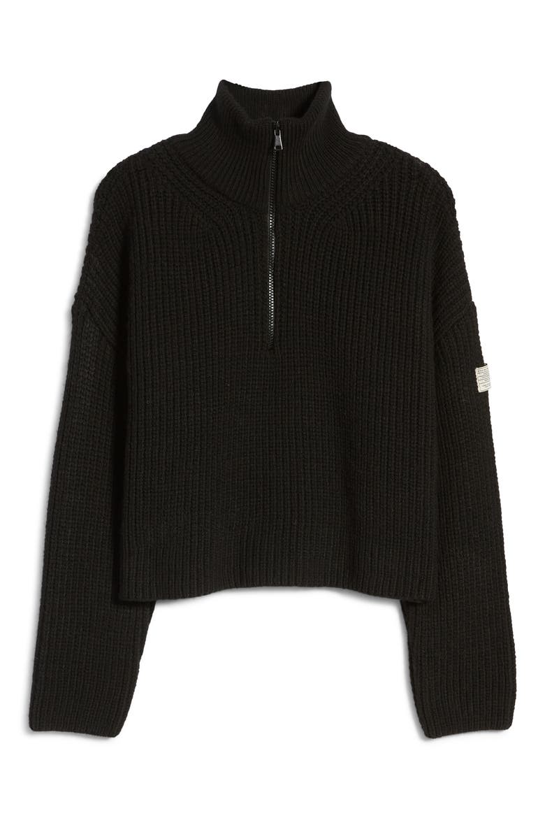 Fisherman Half Zip Sweater, Alternate, color, BLACK