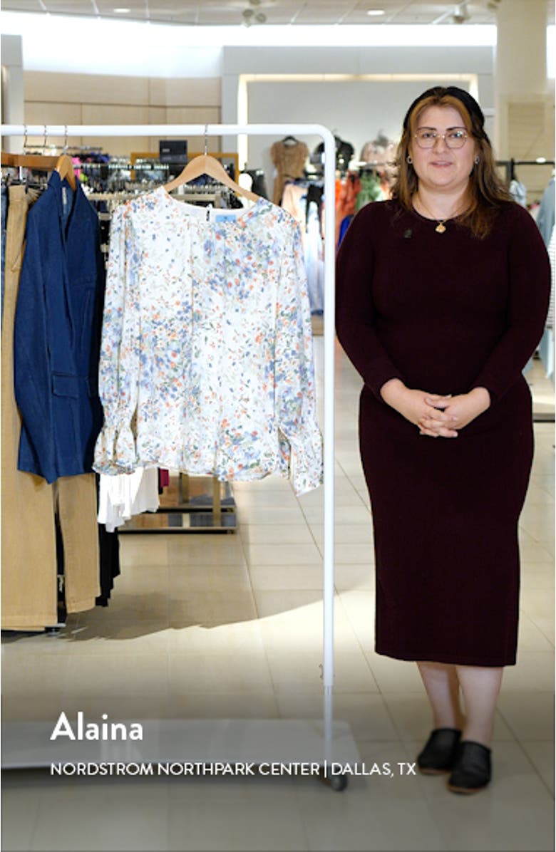 Floral Ruffle Cuff Charmeuse Top, sales video thumbnail