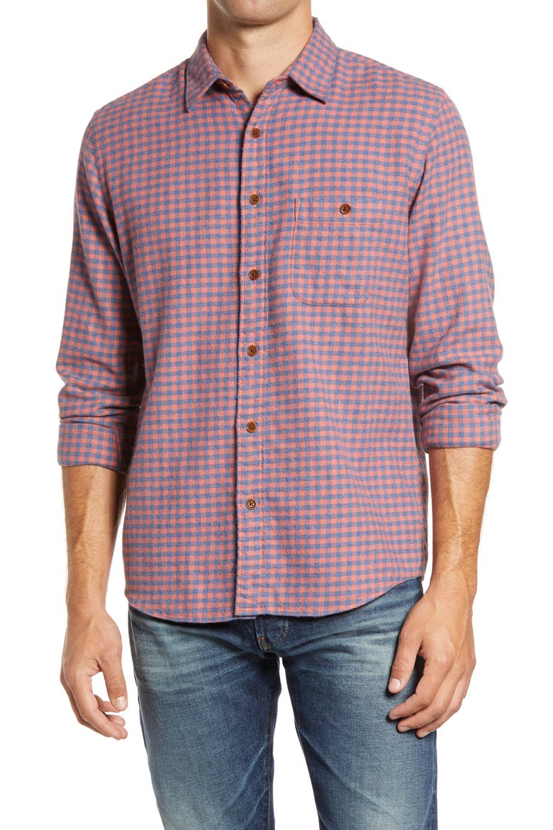 Stretch Seaview Check Flannel Button-Up Shirt, Main, color, BLUE ROSE GINGHAM