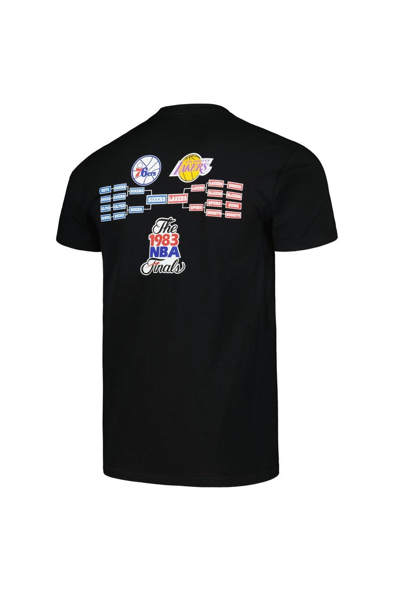 Men's Mitchell & Ness Black Philadelphia 76ers vs. Los Angeles Lakers Hardwood Classics 1983 NBA Finals Champions Victory Road T-Shirt, Alternate, color, Black