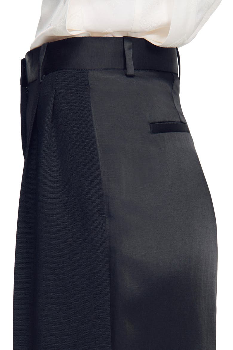 Mixed-material satin trousers, Alternate, color, Black