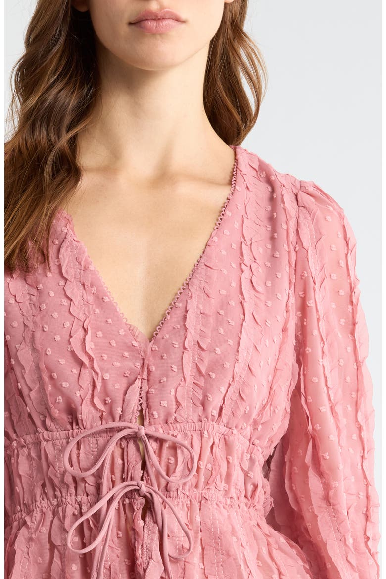 Ruched V-Neck Tie Front Top, Alternate, color, MAUVE