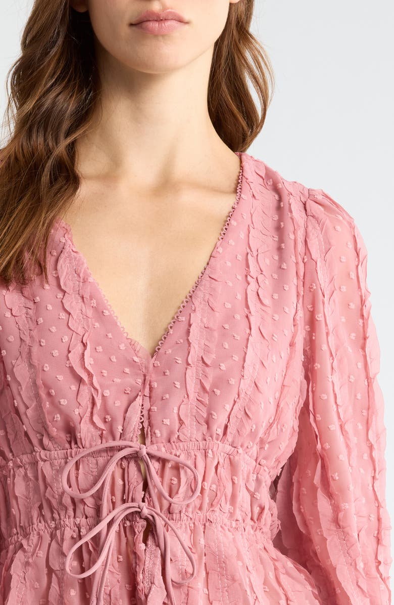 All in Favor Ruched V-Neck Tie Front Top, Alternate, color, Mauve