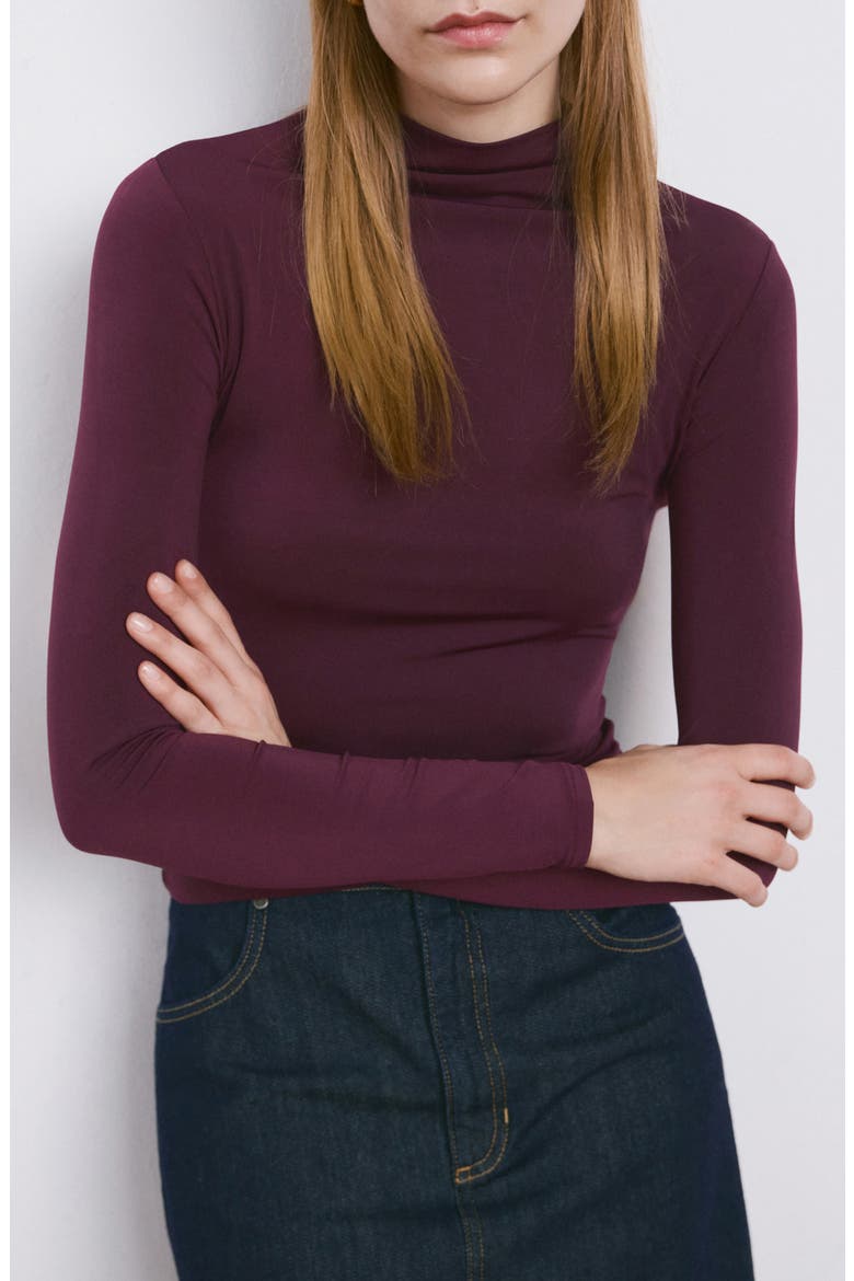 Funnel Neck Long Sleeve T-Shirt, Main, color, BURGUNDY