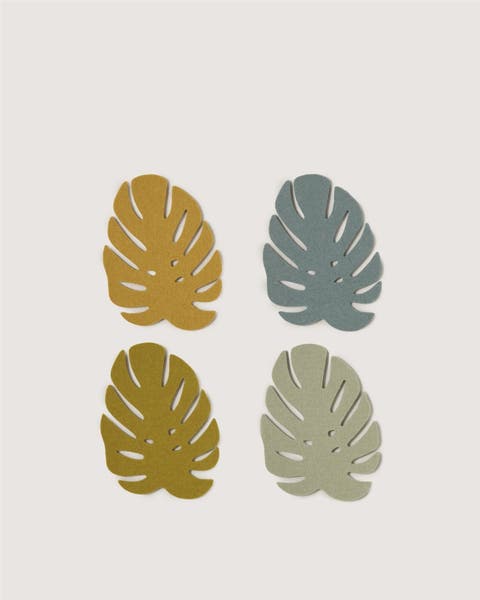 Merino Wool Monstera Coaster Multi 4 Pack