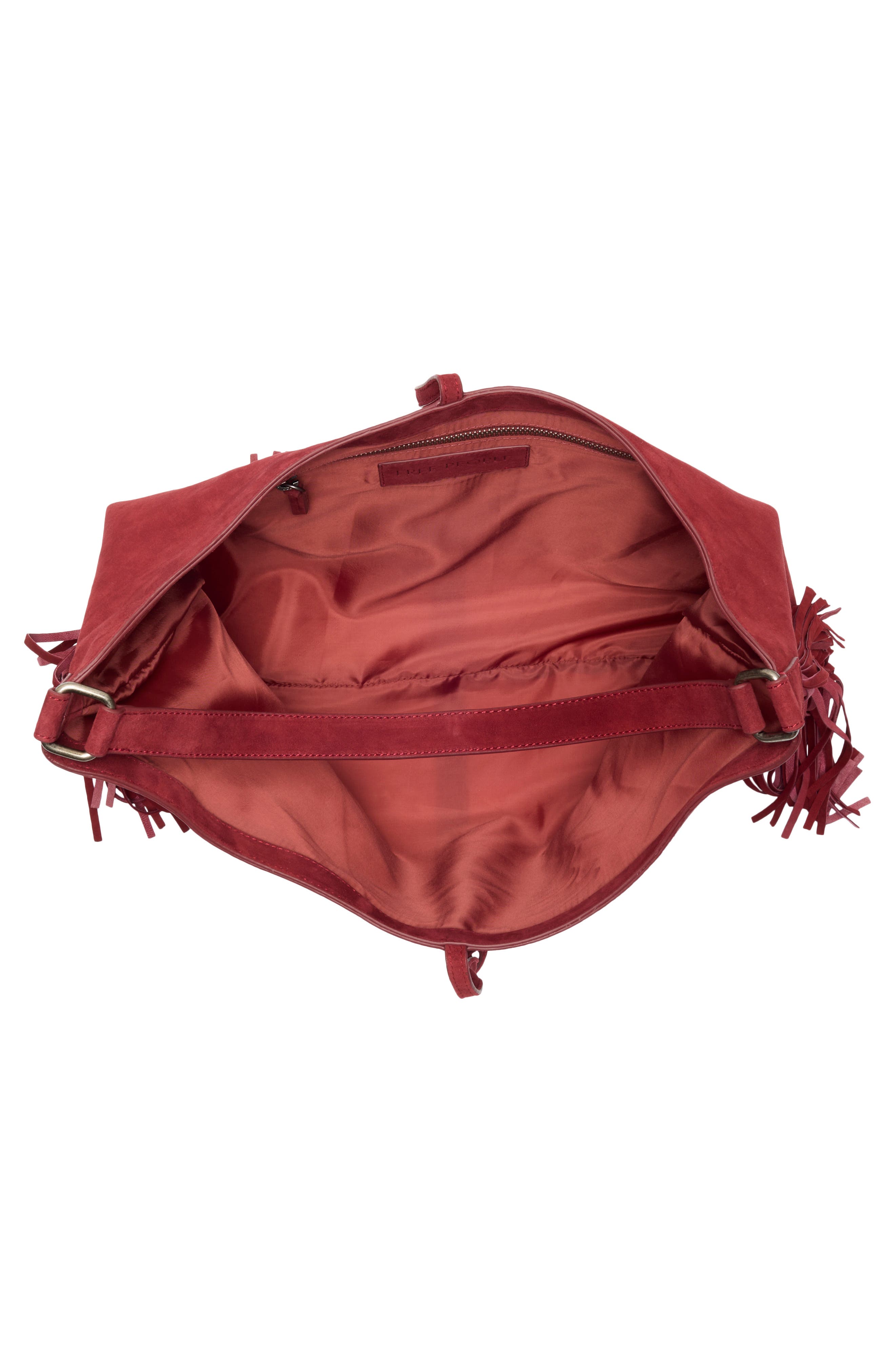 Finn Fringe Leather Shoulder Bag, Alternate, color, CHILLED MERLOT