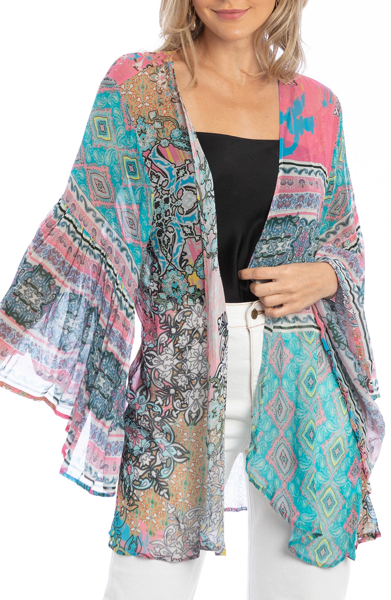 SAACHI Floral Print Bell Sleeve Ruana