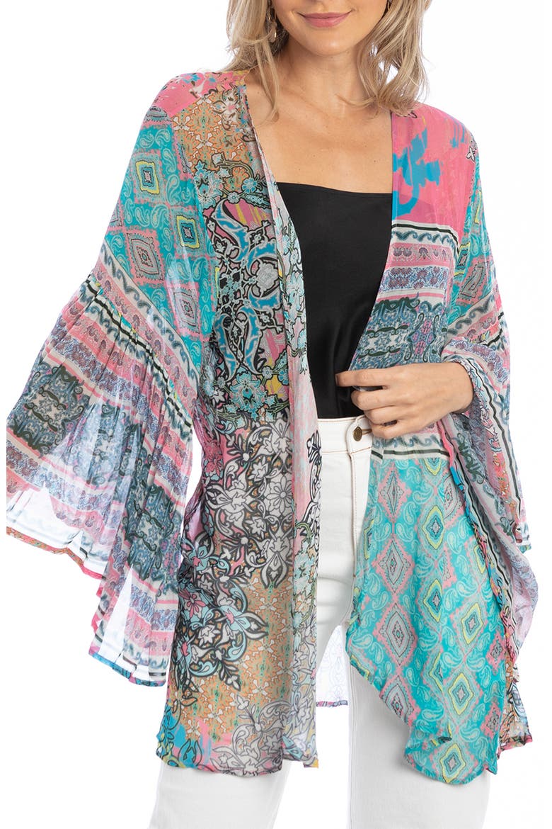Floral Print Bell Sleeve Ruana, Main, color, PINK