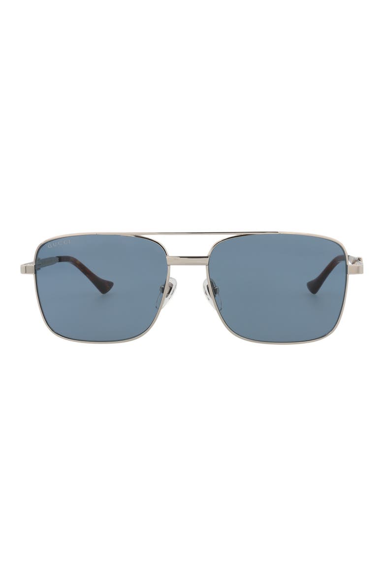 58mm Square Metal Frame Sunglasses, Main, color, SILVER SILVER BLUE
