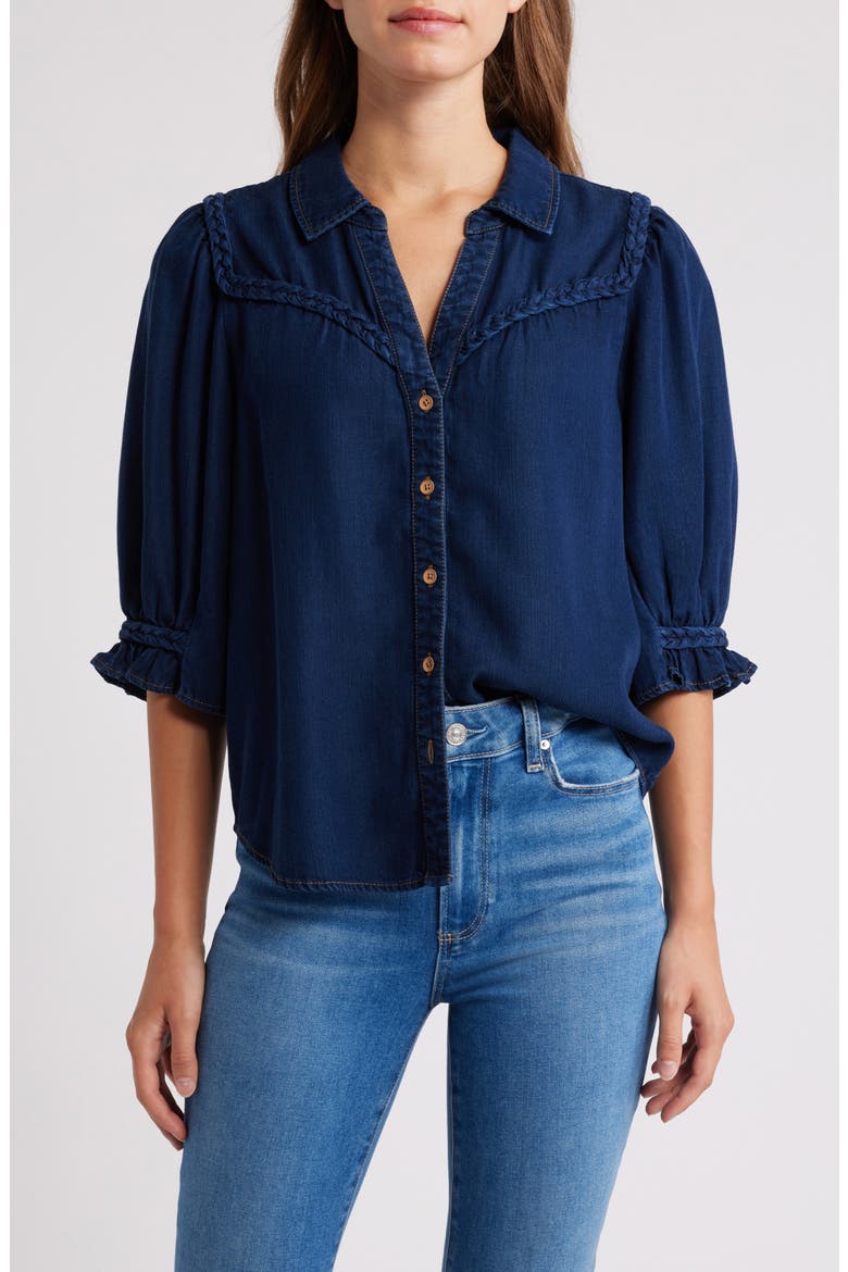 Blouson Sleeve Western Button-Up Shirt, Main, color, INDIGO