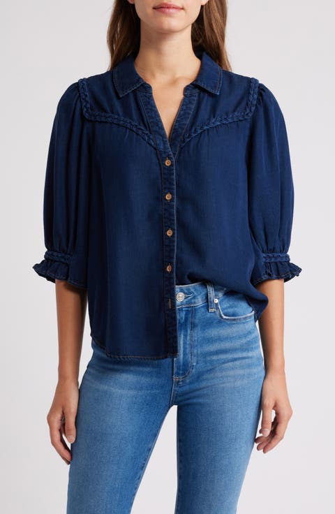 Blouson Sleeve Western Button-Up Shirt