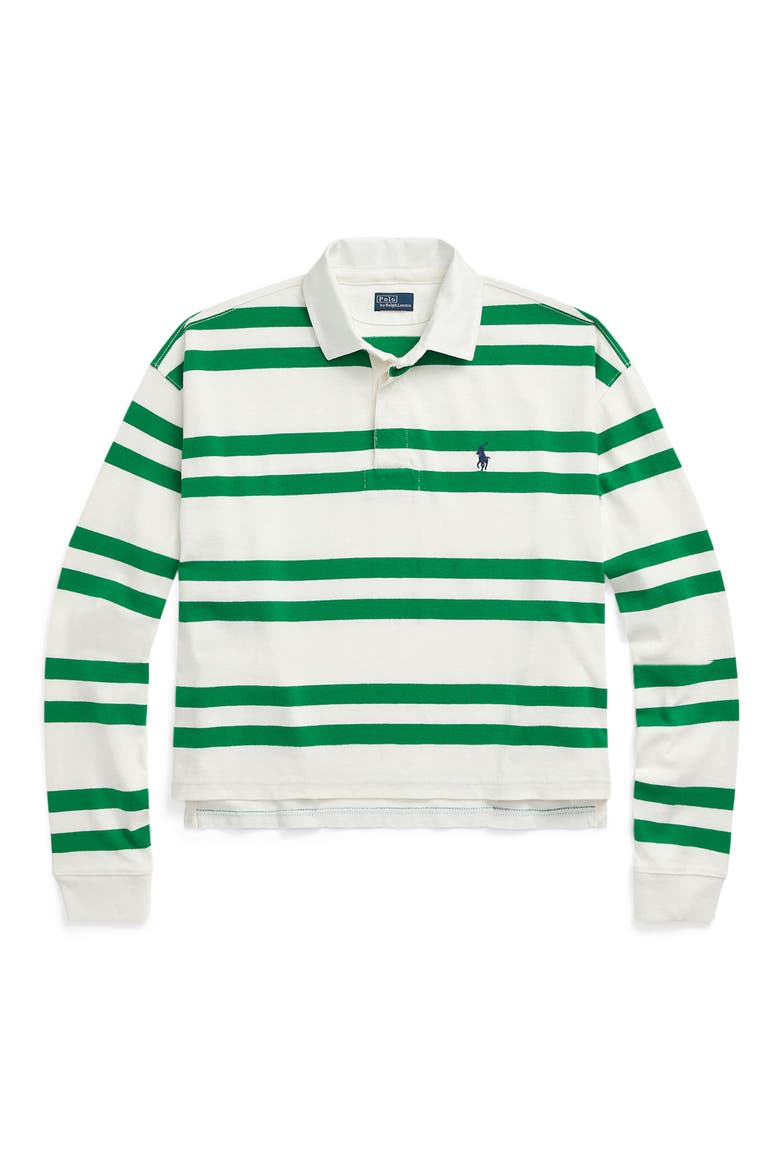 Stripe Cotton Rugby Shirt, Alternate, color, DECKWASH WHITE/ HILLSIDE GREEN