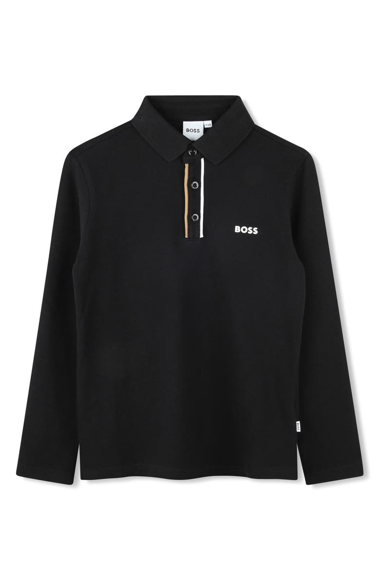 BOSS Kidswear Kids' Long Sleeve Cotton Polo, Main, color,