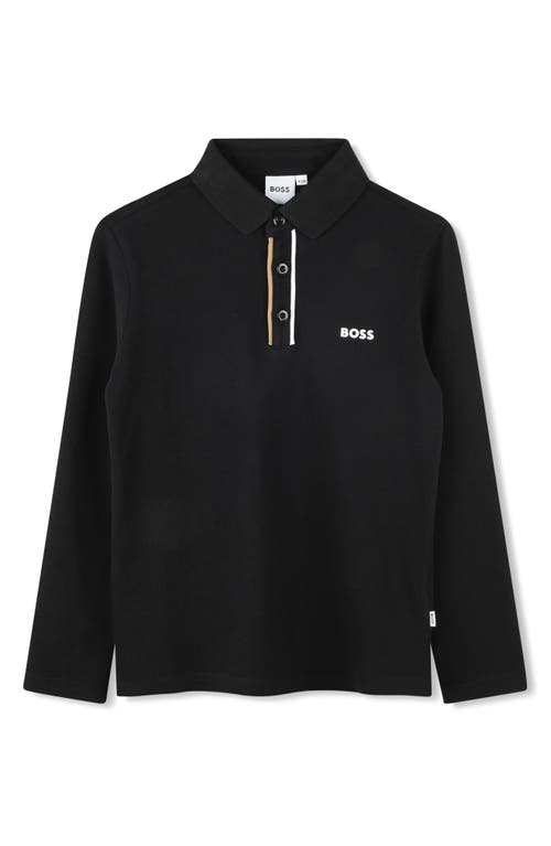 BOSS Kidswear Kids' Cotton Piqué Polo in Black 