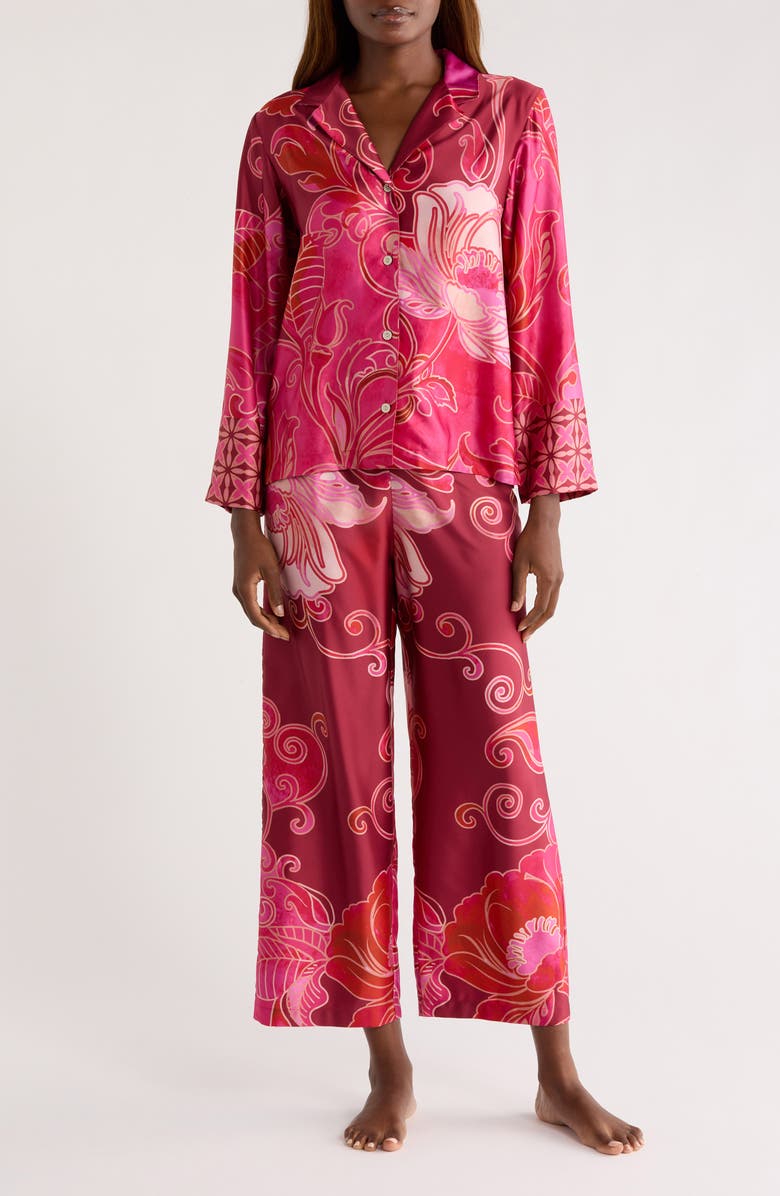 Natori Deco Satin Pajamas, Alternate, color, Red