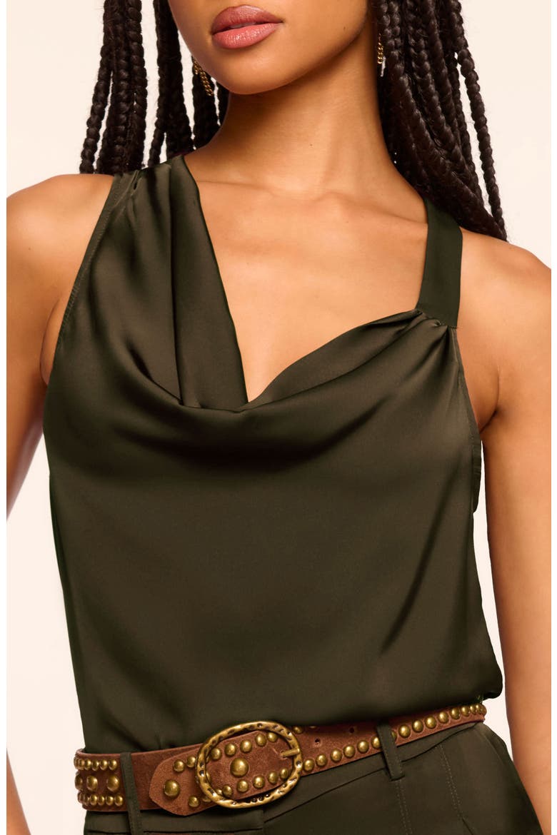 Zoe Cowl Neck Sleeveless Satin Top, Alternate, color, DEEP OLIVE
