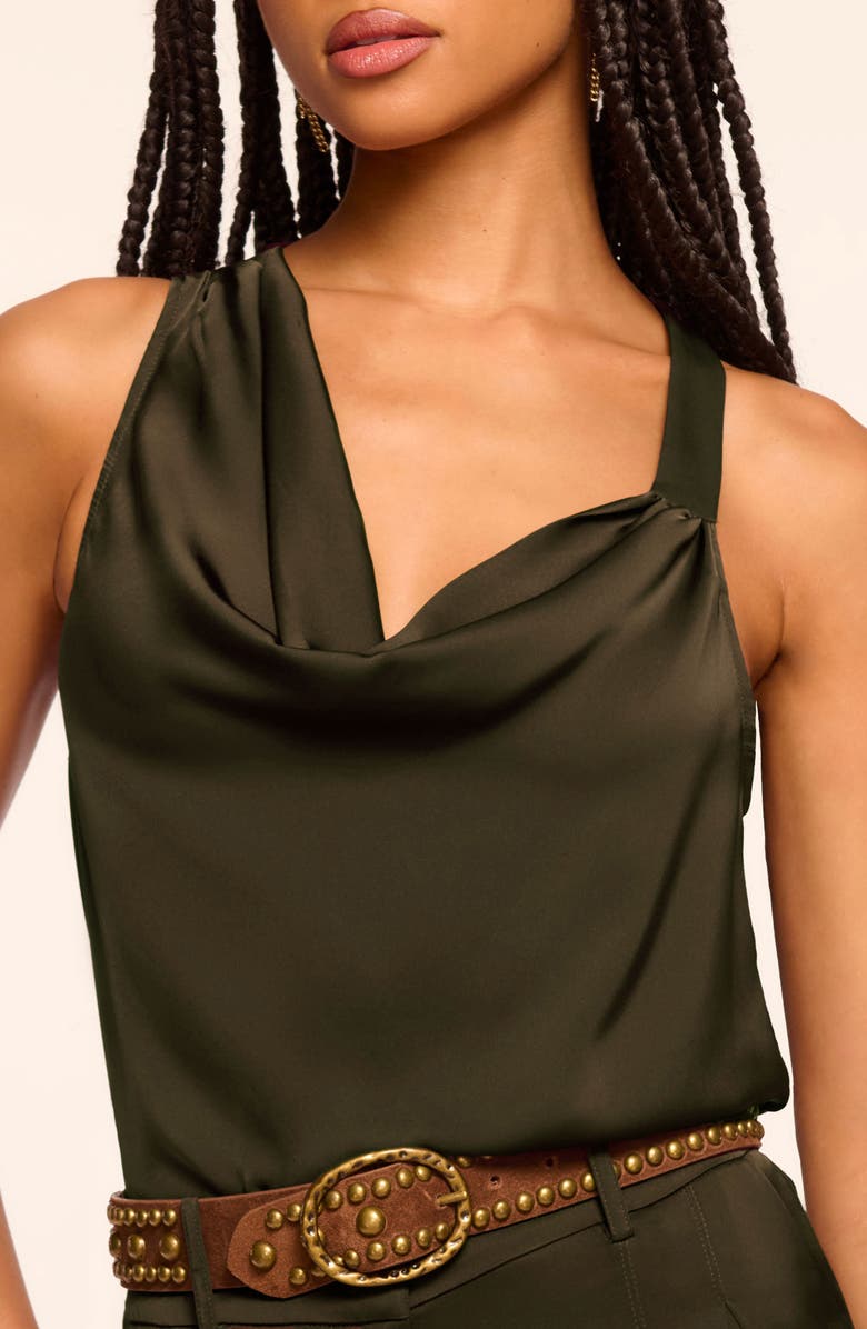 Ramy Brook Zoe Cowl Neck Sleeveless Satin Top, Alternate, color, Deep Olive