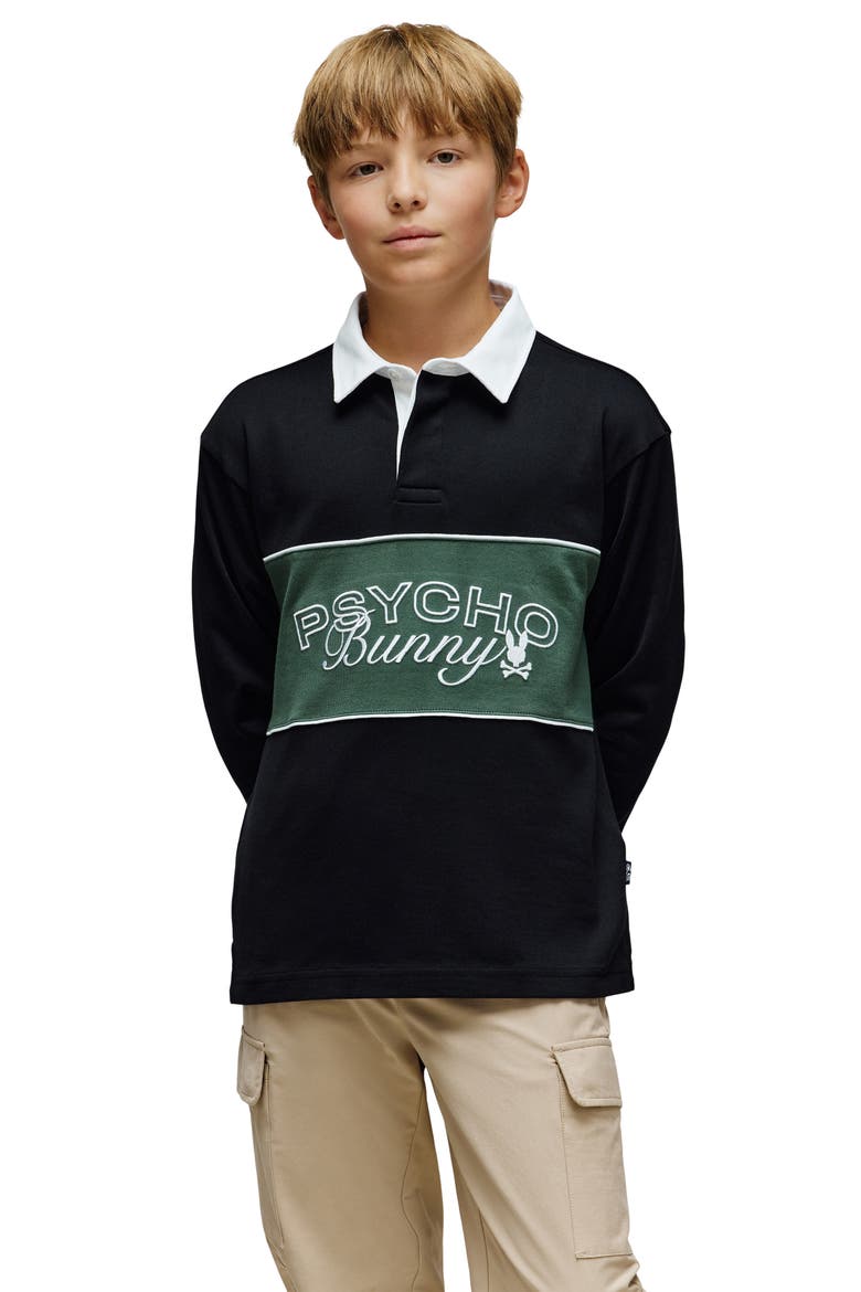 Kids' Enzo Long Sleeve Rugby Polo, Alternate, color, BLACK
