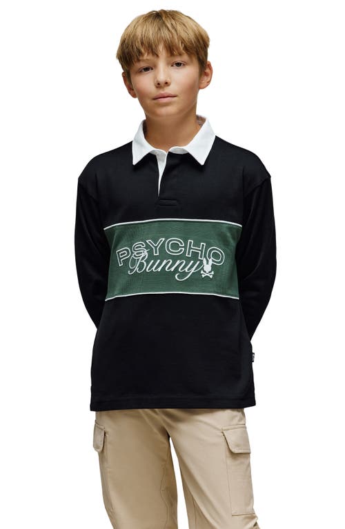 Psycho Bunny Kids' Enzo Long Sleeve Rugby Polo In Black