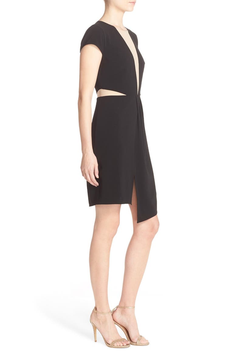 Illusion Mesh & Crepe Sheath Dress, Alternate, color, BLACK