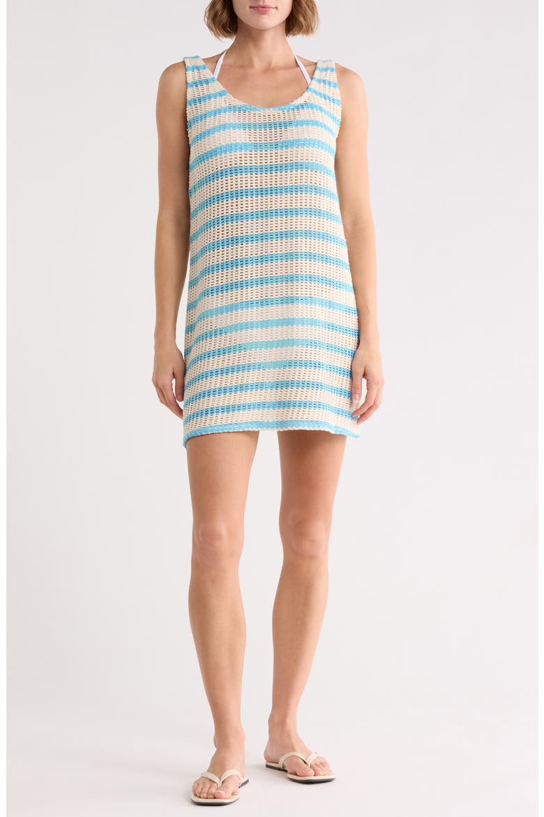 Vacay Stripe Pointelle Cover-Up Mini Dress, Main, color, MEDIUM BLUE