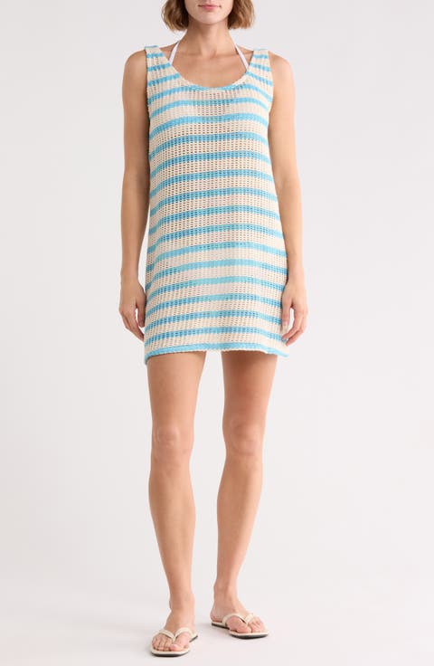 Vacay Stripe Pointelle Cover-Up Mini Dress