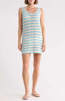 Vacay Stripe Pointelle Cover-Up Mini Dress