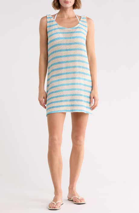 Vacay Stripe Pointelle Cover-Up Mini Dress