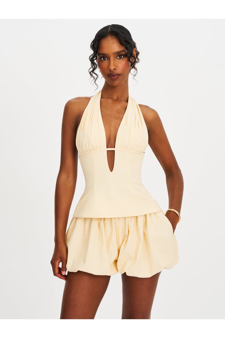 Quinzella Smock Back Halter Neck Linen Top, Alternate, color, off white