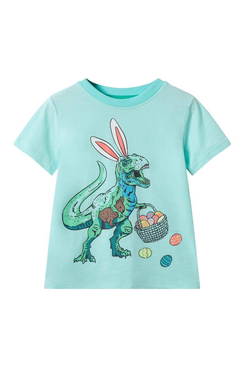 Kids' Easter Dinosaur Cotton Graphic T-Shirt, Main, color, AQUA DINO