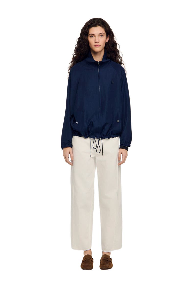 Embroidered collar oversized jacket, Alternate, color, Navy blue