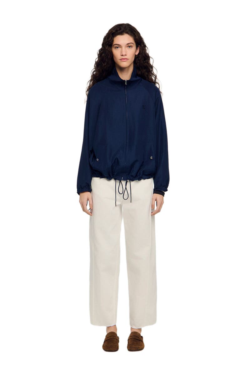 SANDRO Embroidered collar oversized jacket, Alternate, color, Navy Blue