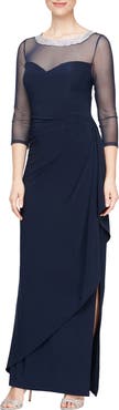 Alex Evenings Embellished Illusion Neck Matte Jersey Gown