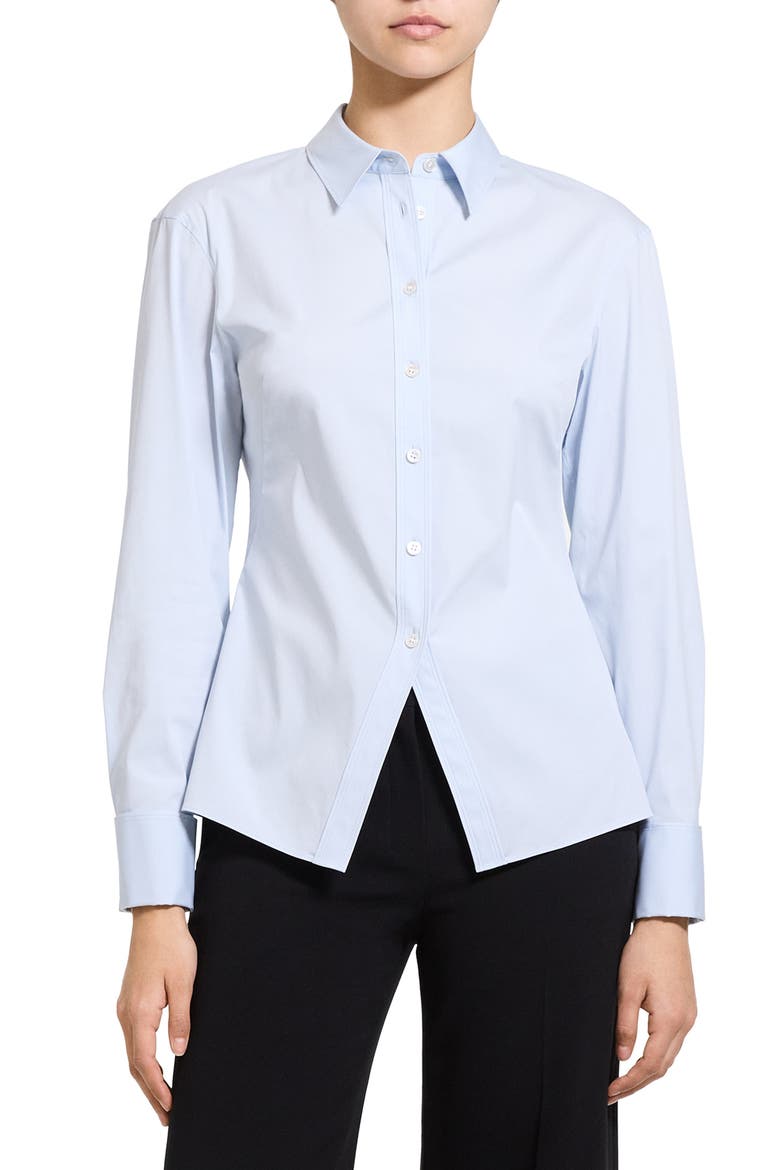 Cutaway Hem Stretch Cotton Shirt, Main, color, COOL FOG - 2TJ