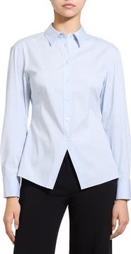 Theory Cutaway Hem Stretch Cotton Shirt