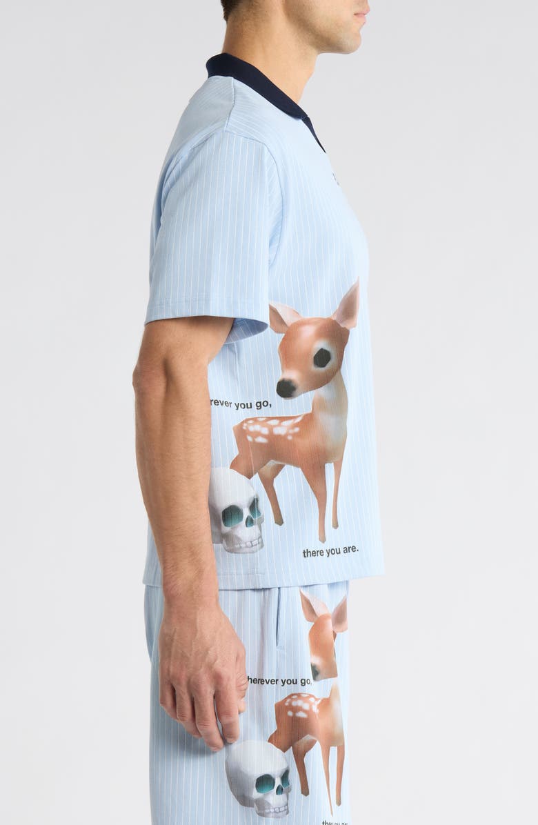 PLEASURES Pet Pinstripe Graphic Cotton Polo, Alternate, color, Blue