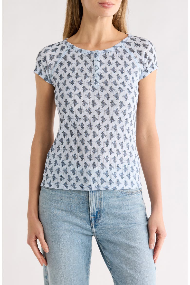 Pointelle Cap Sleeve Cotton Blend Henley, Main, color, BLUE MULTI